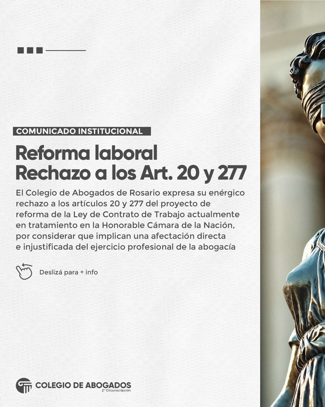 COMUNICADO INSTITUCIONAL - Reforma laboral - Rechazo a los Art. 20 y 277